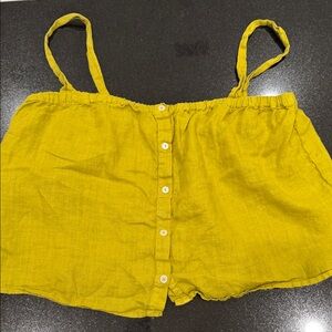 Velvet Mustard Button-Up Top